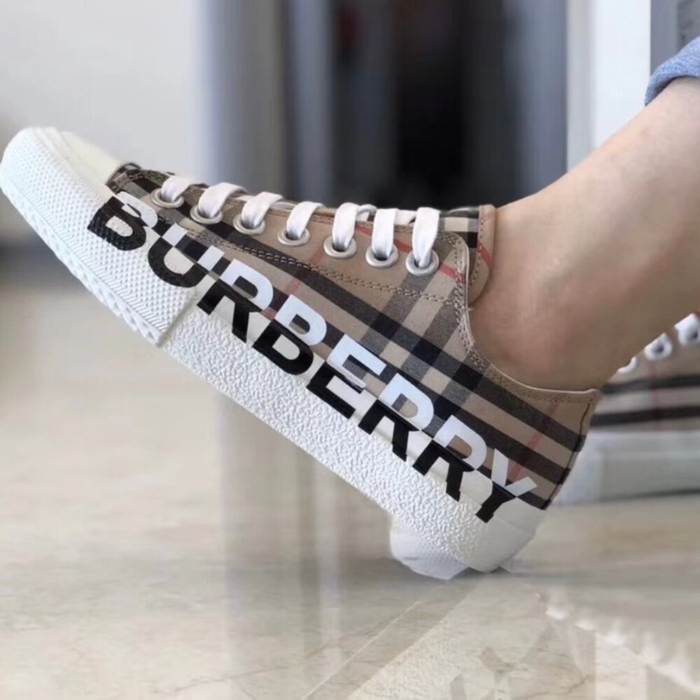 Burberry Women's Checkered Sneakers - Tan and White